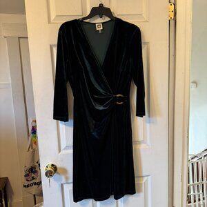 Anne Klein Green Velvet Faux Wrap Holiday Dress Size 10